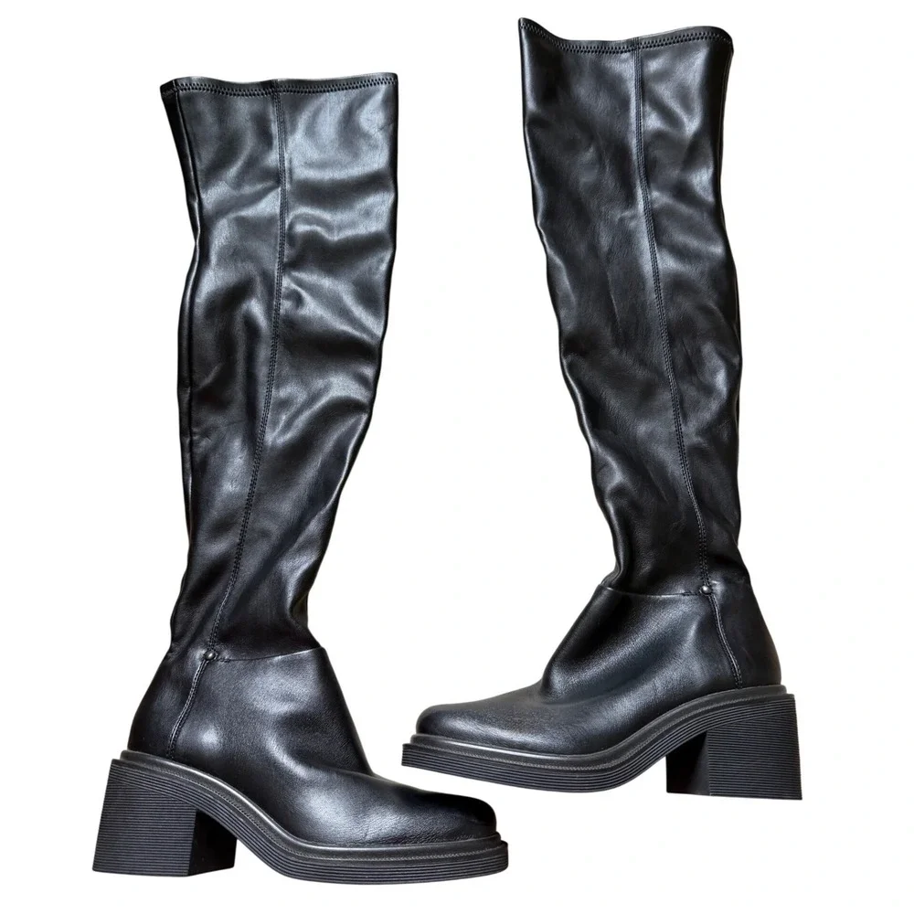 Franco Sarto Kelly Black Over The Knee Boots Square Toe Block Heel Size 6M